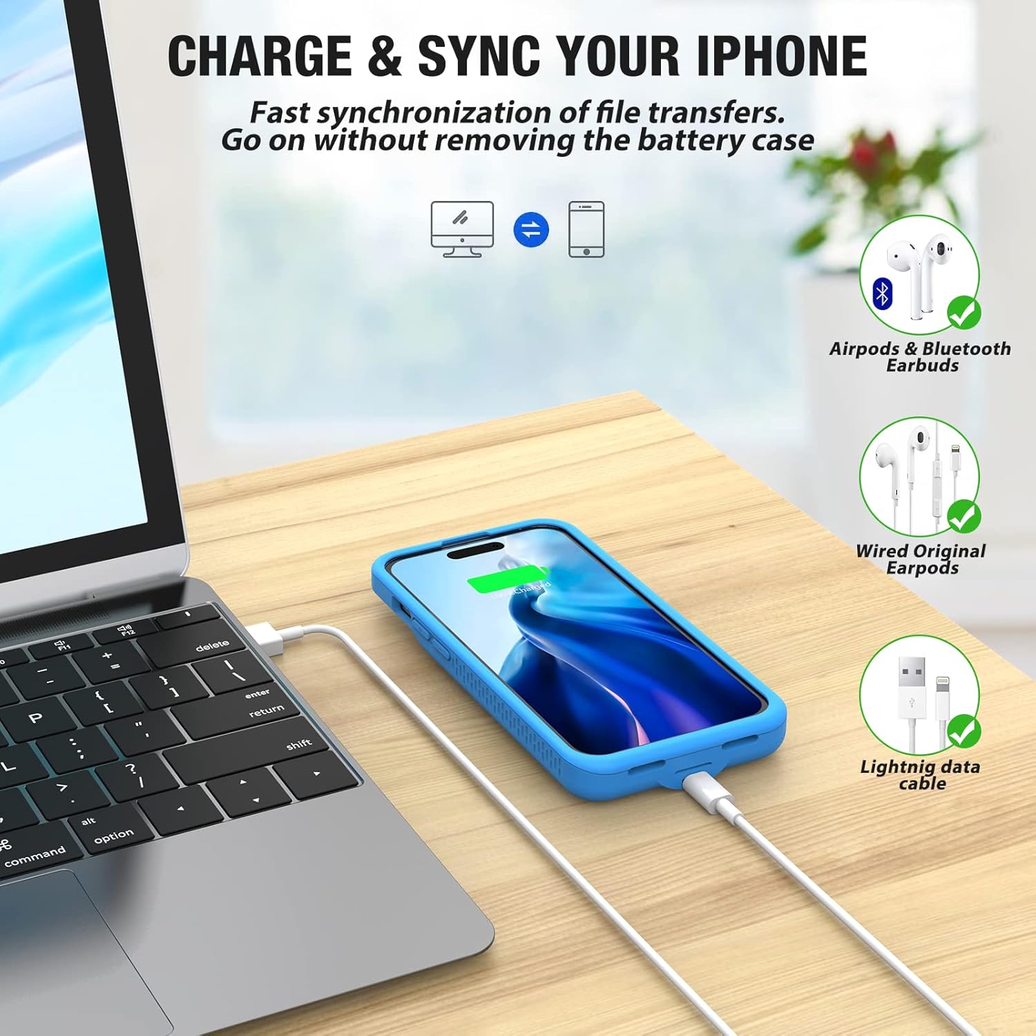 GIN FOXI Battery Case for iPhone 14/14Pro/13/13Pro, Ultra-Slim Charging Cases Rechargeable Anti-Fall Protection Battery Charger Charger for iPhone 14 Pro/14/13/13Pro(6.1 inch) 7000mAh Blue